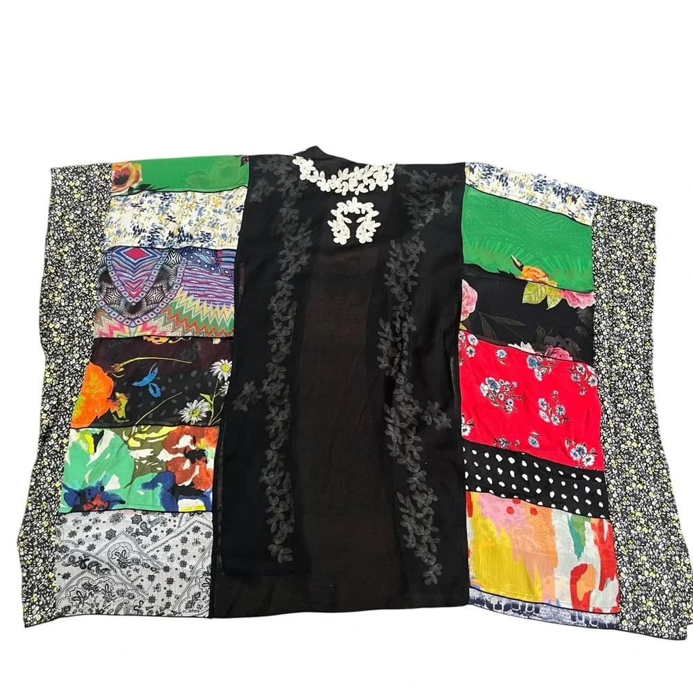 John Mark Kimono Wrap Womens XL Multicolor New Patchwork Floral Embroidered Boho